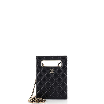 Chain Around Cut Out Handle Evening Tote Quilted Caviar Mini