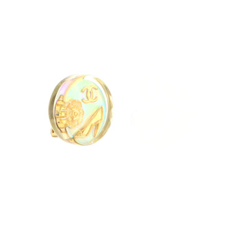 Chanel Vintage Charms Round Clip-On Earrings Holographic Resin Small