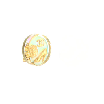 Chanel Vintage Charms Round Clip-On Earrings Holographic Resin Small