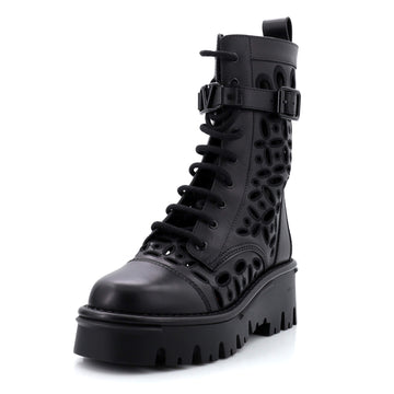 Valentino Women's Atelier San Gallo 08 Lug Sole Combat Boots Laser Cut Leather