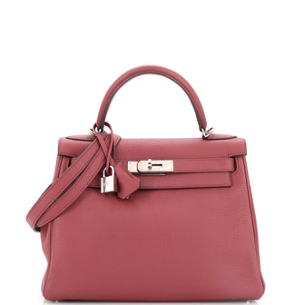 Kelly Handbag Pink Clemence with Palladium Hardware 28