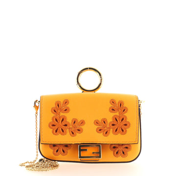 Fendi Baguette Bag Charm Floral Embroidered Leather Nano