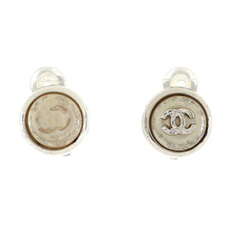 CC Button Clip-On Earrings Metal with Faux Pearl