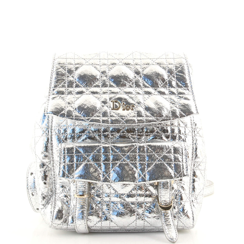 christian dior mini backpack Christian Dior Stardust Backpack Cannage Quilt Leather Small Silver  171876355