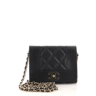 Chanel Mademoiselle Vintage Card Holder on Chain Quilted Sheepskin Mini