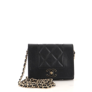 Chanel Mademoiselle Vintage Card Holder on Chain Quilted Sheepskin Mini