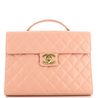 Chanel Vintage CC Briefcase Quilted Caviar Large Pink 171876415