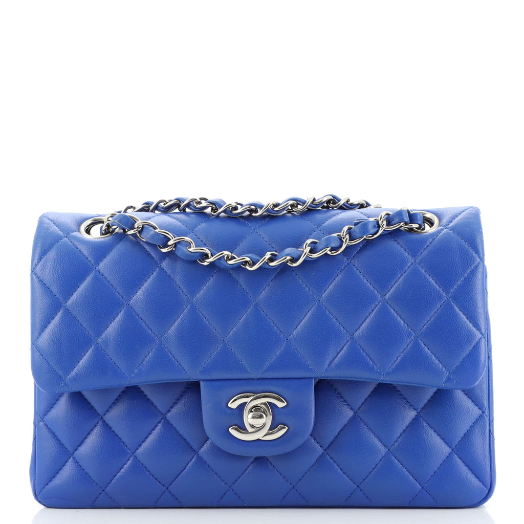 Chanel Classic Double Flap Bag Quilted Lambskin Small Blue 171876426