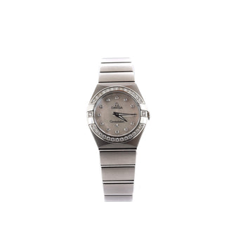 Omega Constellation Quartz Watch Stainless Steel with Diamond Bezel and Markers and Mother of Pearl 24