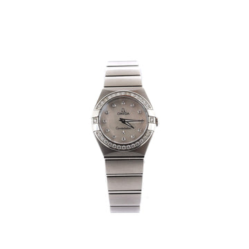 Omega Constellation Quartz Watch Stainless Steel with Diamond Bezel and Markers and Mother of Pearl 24