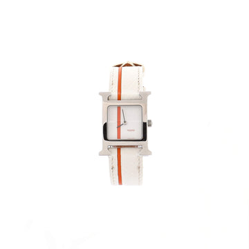 Hermes Heure H Quartz Watch Stainless Steel and Striped Leather 21
