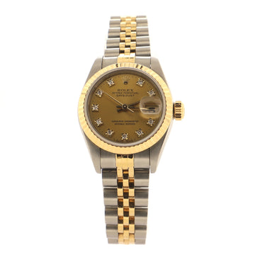 Rolex Oyster Perpetual Datejust Automatic Watch Stainless Steel and Yellow Gold with Diamond Markers 26