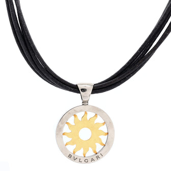 Bvlgari Tondo Sun Pendant Necklace Stainless Steel with 18K Yellow Gold and Cord