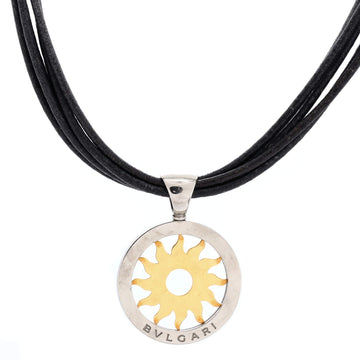 Bvlgari Tondo Sun Pendant Necklace Stainless Steel with 18K Yellow Gold and Cord