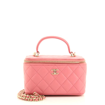Chanel Classic Top Handle Vanity Case with Chain Quilted Lambskin Small
