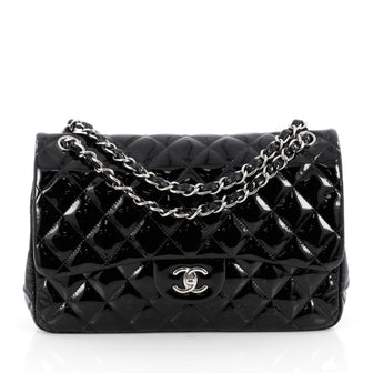 Chanel Classic Double Flap Bag Quilted Patent Jumbo black