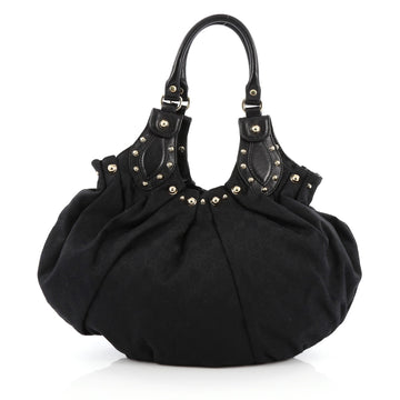 Gucci Pelham Shoulder Bag Studded GG Canvas Medium Black
