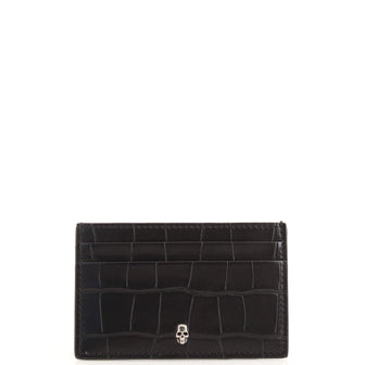 Alexander McQueen Skull Card Holder Crocodile Embossed Leather