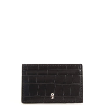 Alexander McQueen Skull Card Holder Crocodile Embossed Leather