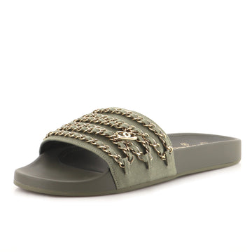 Chanel Women's CC Chain Slide Sandals Fabric and Metal