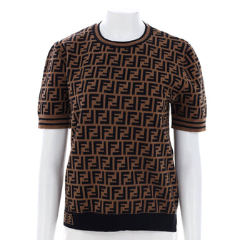 Fendi Women's Short Sleeve Crewneck Sweater Zucca Viscose Blend
