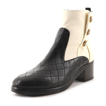 Chanel Women's Pearl Button Ankle Boots Quilted Leather with Faux Pearls