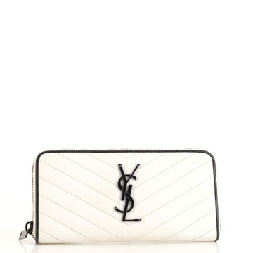 Saint Laurent Classic Monogram Zip Around Wallet Matelasse Chevron Leather