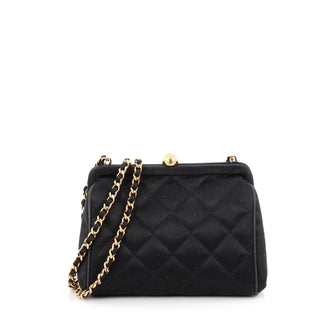 Chanel Vintage Frame Bag Quilted Satin Mini black