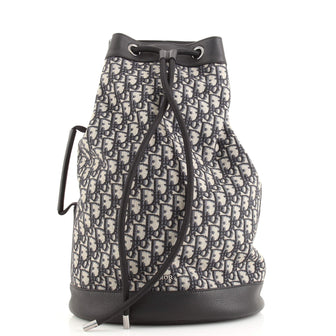 Christian Dior Convertible Drawstring Sling Backpack Oblique Canvas with Leather