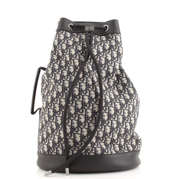 Christian Dior Convertible Drawstring Sling Backpack Oblique Canvas with Leather