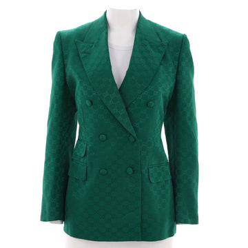 Gucci Women's Aria Double Breasted Blazer GG Jacquard Cotton Blend