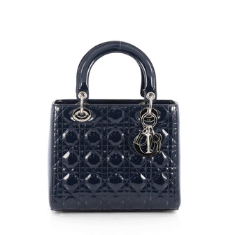 Christian Dior Lady Dior Handbag Cannage Quilt Patent Medium blue