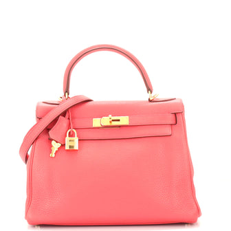 Hermes Kelly Handbag Pink Clemence with Gold Hardware 28