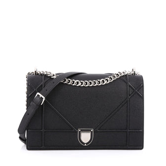 Christian Dior Diorama Flap Bag Grained Calfskin Large Black