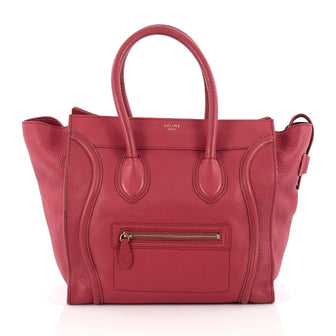 Celine Luggage Handbag Grainy Leather Mini red