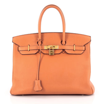 Hermes Birkin Handbag Orange Clemence with Gold Hardware 35 orange