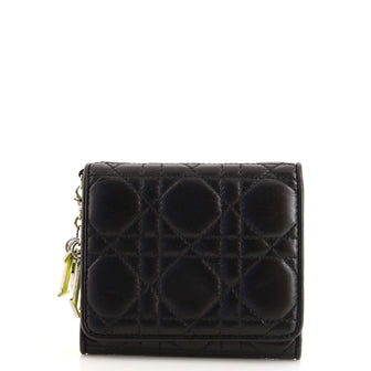 Christian Dior Lady Dior Trifold Wallet Cannage Quilt Lambskin Compact