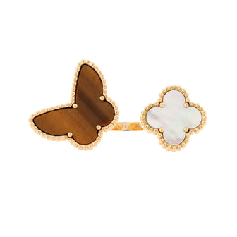 Van Cleef & Arpels Lucky Alhambra Ring 18K Yellow Gold with Mother of Pearl and Tiger Eye