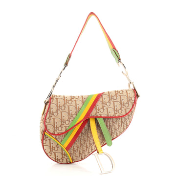 Christian Dior Vintage Rasta Saddle Bag Diorissimo Canvas Medium