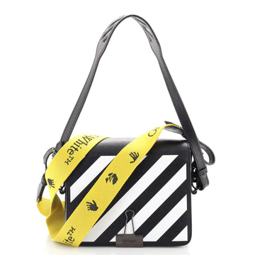 Off White Binder Clip Flap Bag Striped Leather Small