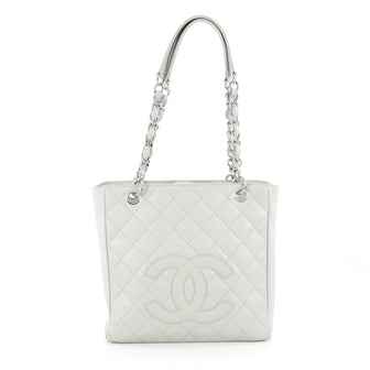 Chanel Petite Shopping Tote Quilted Caviar Green