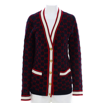 Gucci Women's V Neck Button Cardigan GG Jacquard Cotton