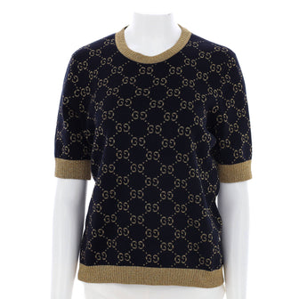 Gucci Women's Short Sleeve Crewneck Sweater GG Lame Cotton Blend
