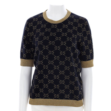 Gucci Women's Short Sleeve Crewneck Sweater GG Lame Cotton Blend