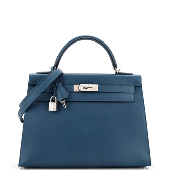 Kelly Handbag Deep Blue Epsom with Palladium Hardware 32