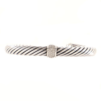 David Yurman Cable Classic Center Station Bracelet Sterling Silver with 18k White Gold and Diamonds 7mm