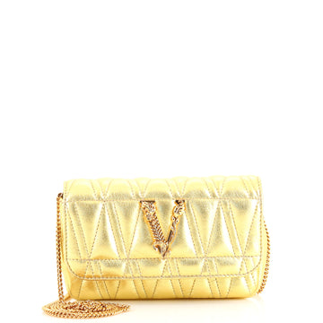 Versace Virtus Chain Flap Shoulder Bag Quilted Leather Mini