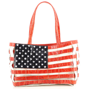 Nancy Gonzalez Flag Tote Canvas with Woven Crocodile Medium