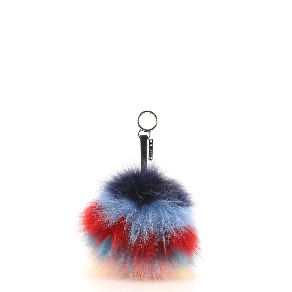 Fendi Red and Blue Fur Pom Pom Keychain Fendi
