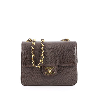 Chanel Vintage Square Classic Single Flap Bag Lizard Mini Brown